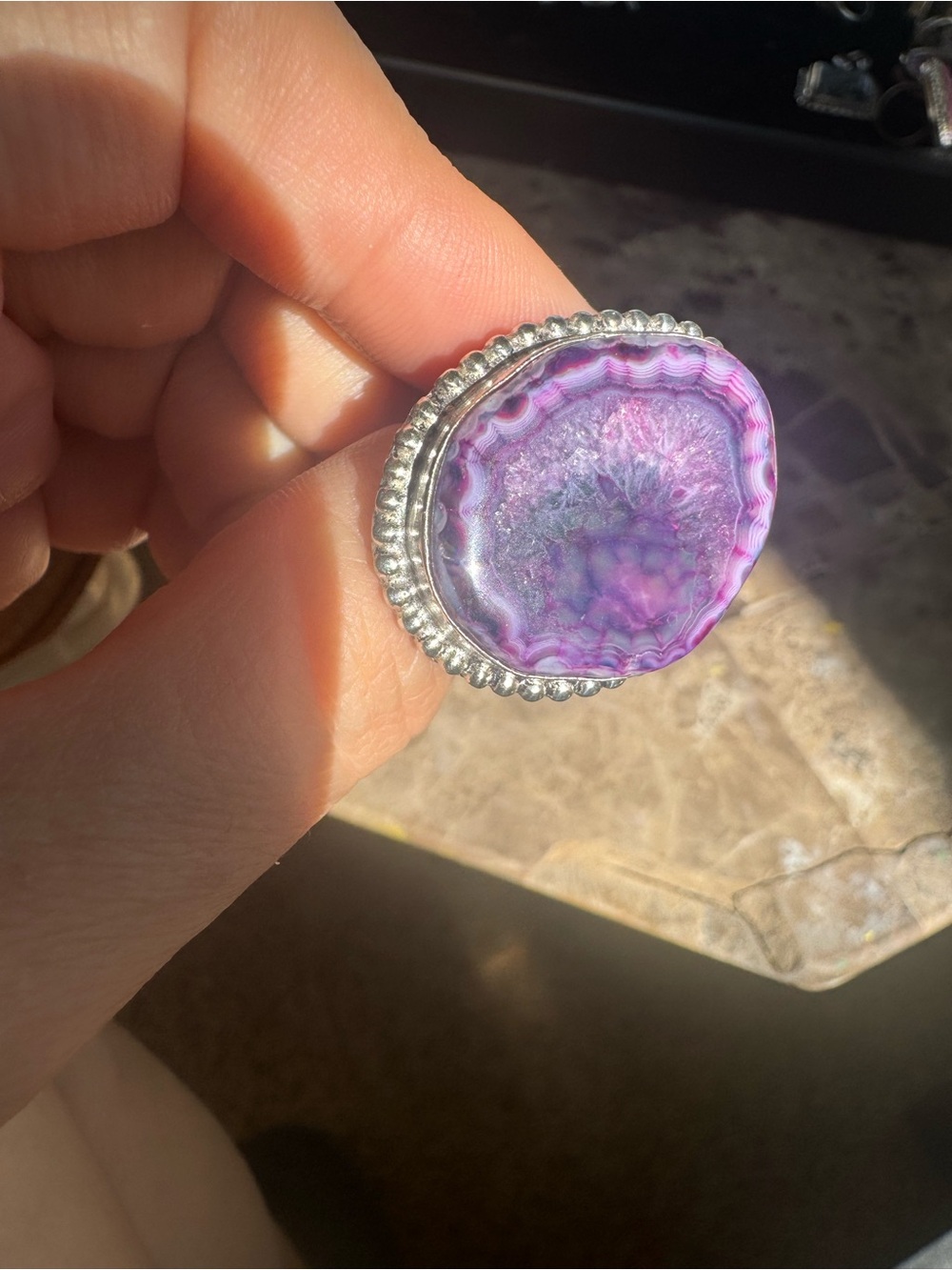 Purple Dragon Vein Agate Ring Size 8.5 Druzy Statement Ring 925 Sterling Silver - Picture 7 of 7